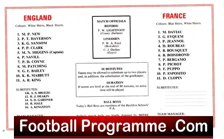 England v France 1974 – Wembley Schoolboys Match