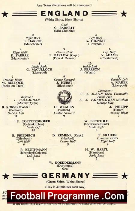 England v Germany 1962 – Wembley Schoolboys