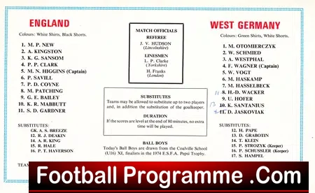 England v Germany 1974 – Wembley Schoolboys