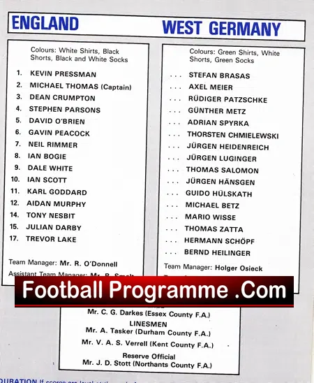 England v Germany 1983 – Wembley Schoolboys