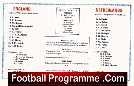England v Holland 1975 – School Boys Wembley