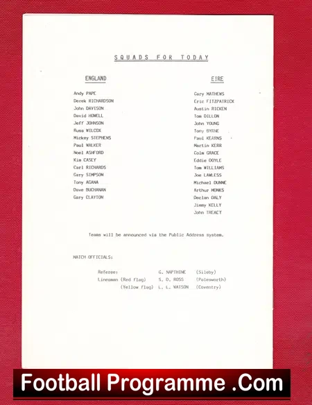 England v Ireland 1986 – Semi Professional at Nuneaton