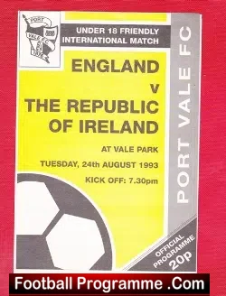 England v Ireland 1993 – Under 18 – U18 Match Vale Park Stoke