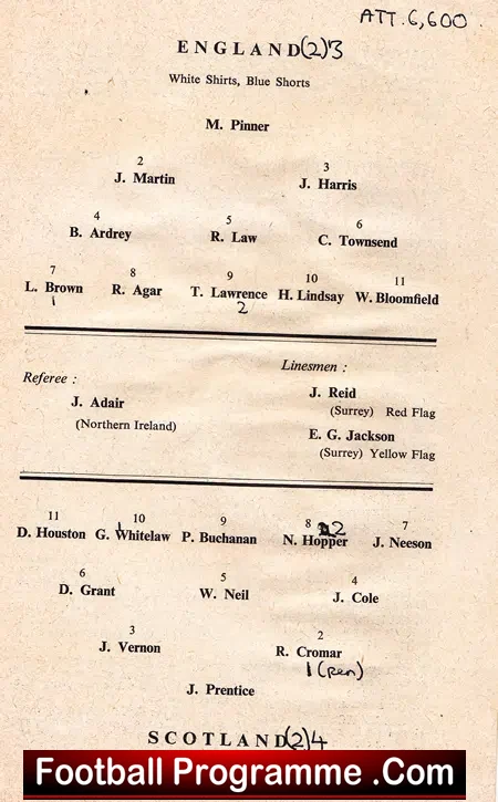 England v Scotland 1962 – Amateur International – Crystal Palace