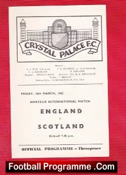 England v Scotland 1962 – Amateur International – Crystal Palace
