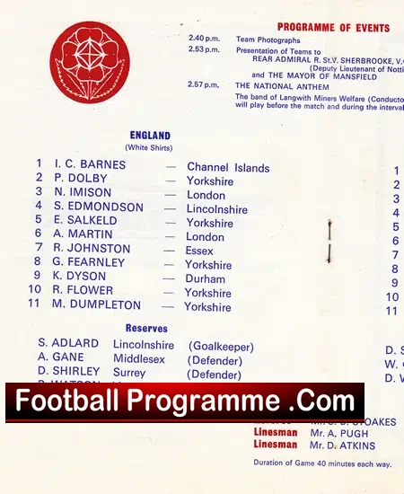 England v Scotland 1968 – Schoolboys at Mansfield