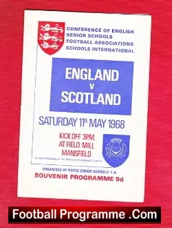 England v Scotland 1968 – Schoolboys at Mansfield