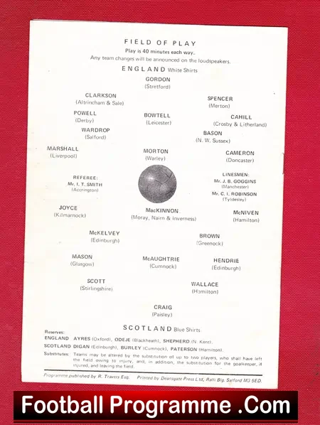 England v Scotland 1971 – Schoolboys Match at Manchester City