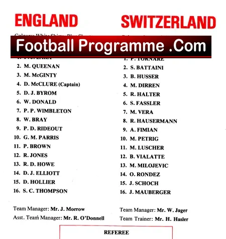 England v Switzerland 1980 – Wembley School boys