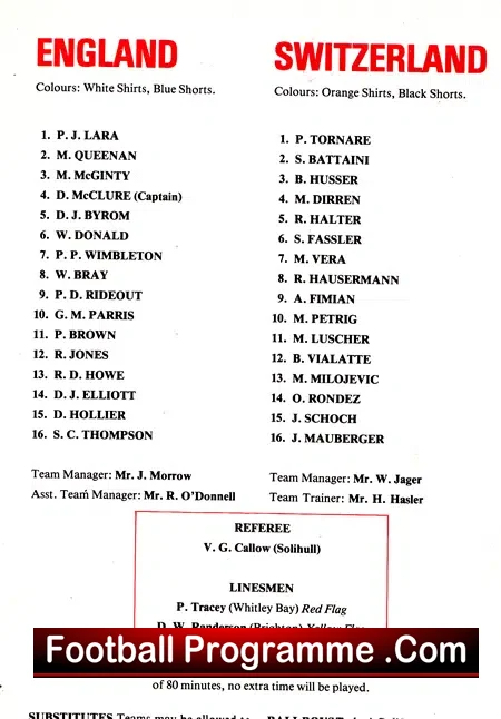 England v Switzerland 1980 – Wembley Schoolboy