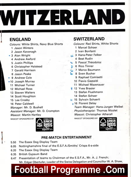 England v Switzerland 1987 – Schoolboys Nottingham