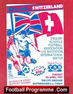 England v Switzerland 1987 – Schoolboys Nottingham