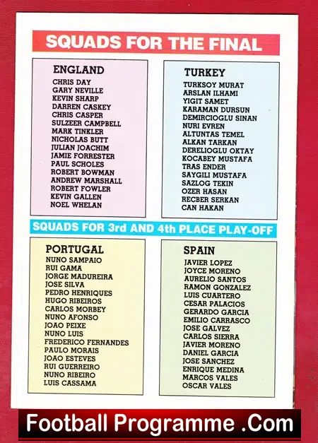 England v Turkey 1993 – European Under 18 Final Nottingham