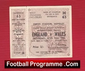 England v Wales 1955 – Schools Football Ticket + Stub