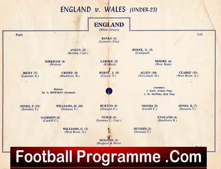 England v Wales 1961 – Intermediate Match at Everton