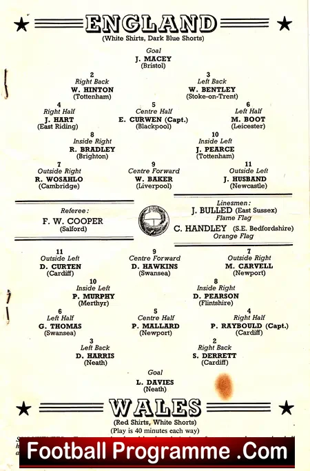England v Wales 1963 – Wembley Schoolboys Match – to clear