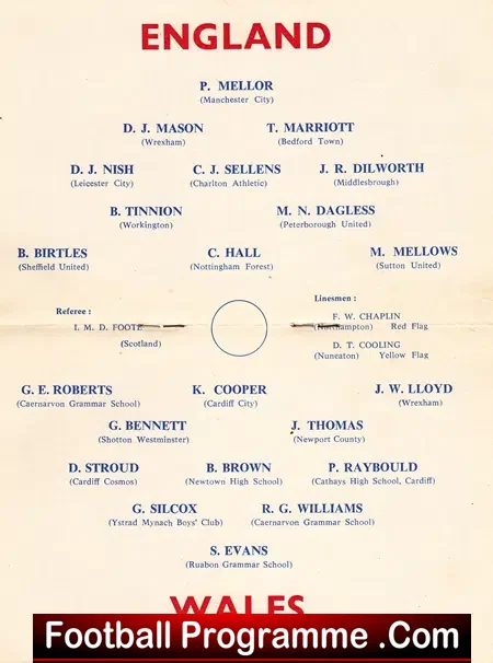 England v Wales 1966 – Youth Match at Northampton