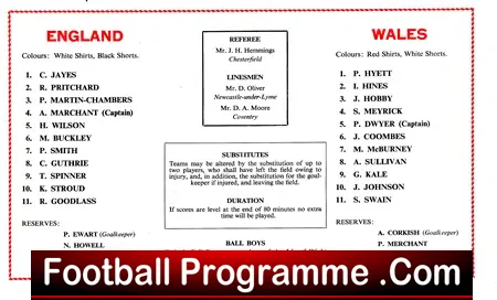 England v Wales 1969 – Wembley Schoolboys Match