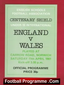 England v Wales 1981 – Under 18 at Norwich City – Andy Cole