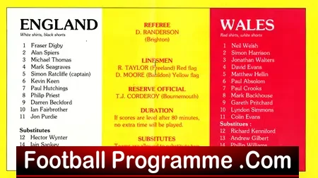 England v Wales 1982 – Schoolboys at Elm Park Reading
