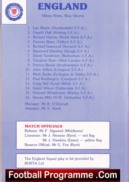 England v Wales 1984 – Schoolboys at Gillingham