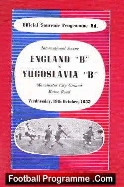 England v Yugoslavia 1955 - at Manchester City + Sheet - football programme