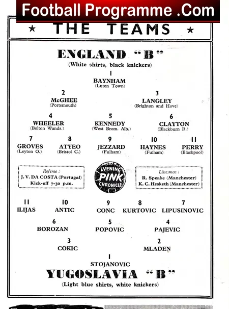England v Yugoslavia 1955 – B International at Manchester City