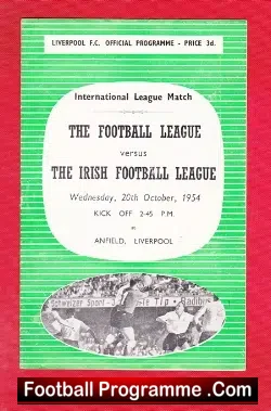 English Football League v Ireland League 1954 - Liverpool Edwards - football programme