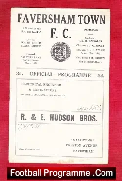 Faversham Town v Snowdown 1956