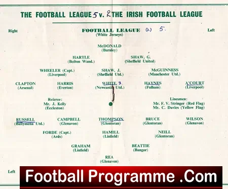 Football League v Ireland Football League 1958 – Liverpool