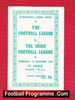 Football League v Ireland Football League 1958 – Liverpool