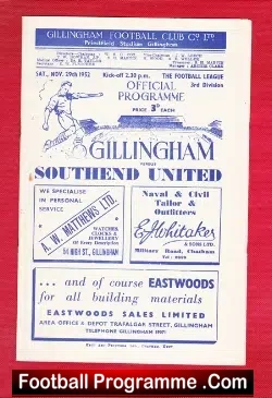 Gillingham v Southend United 1952 - football programme