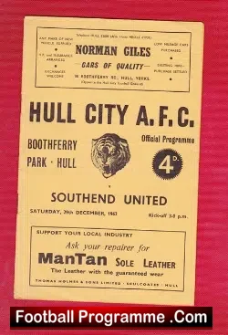 Hull City v Southend United 1962 - football programme