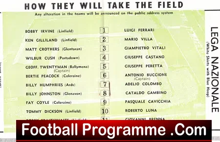 Ireland Football League v Italy League 1962 – Belfast