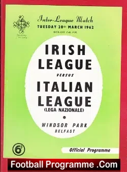 Ireland Football League v Italy League 1962 – Belfast