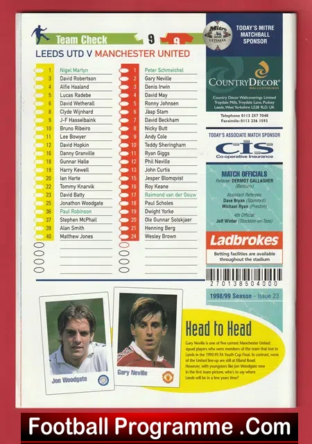 Leeds United v Manchester United 1999 - Treble Season