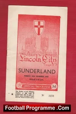 Lincoln City v Sunderland 1959 - football programme