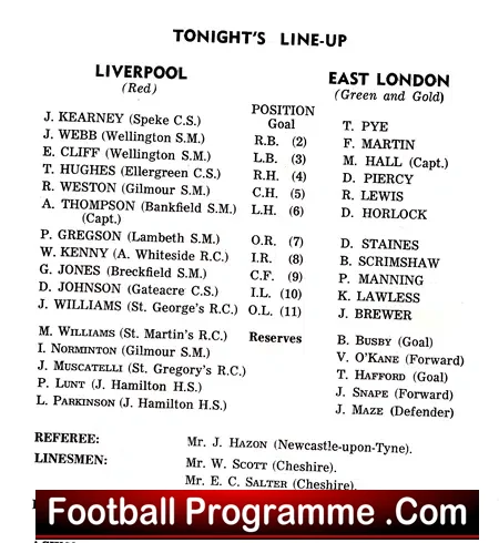 Liverpool Boys v East London Boys 1967 – at Anfield Cup Final