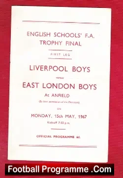 Liverpool Boys v East London Boys 1967 – at Anfield Cup Final