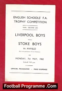 Liverpool Boys v Stoke Boys 1962 – English Schoolboys Trophy