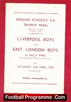 Liverpool v East London 1970 - Schoolboys Football at Holly Park - football programme
