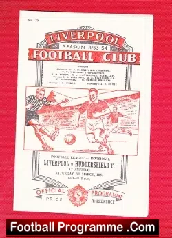 Liverpool v Huddersfield Town 1954 - football programme