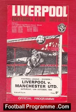 Liverpool v Manchester United 1968 - Steve James Debut - football programme