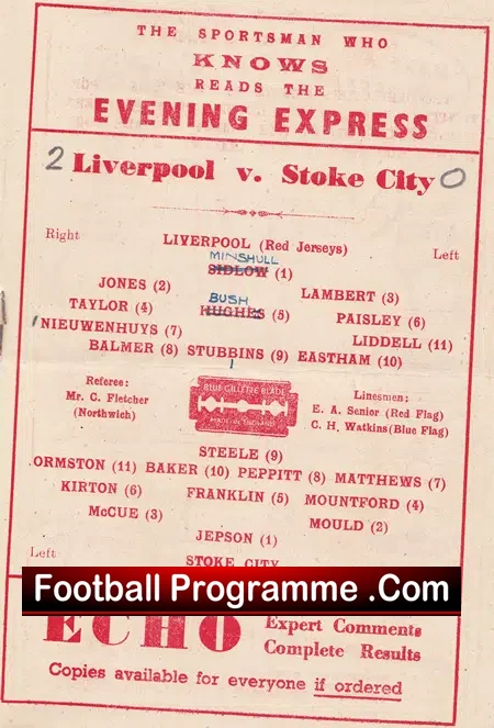 Liverpool v Stoke City 1946 – Boxing Day + Bob Paisley