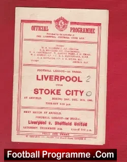 Liverpool v Stoke City 1946 – Boxing Day + Bob Paisley