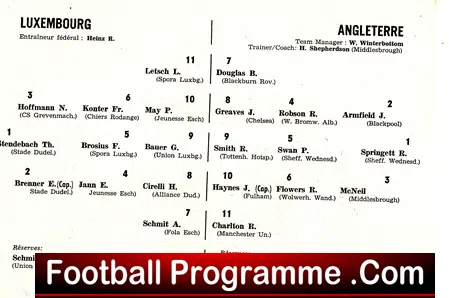 Luxembourg v England 1960 + Greaves + Charlton