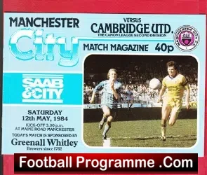 Manchester City v Cambridge United 1984 - football programme