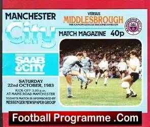 Manchester City v Middlesbrough 1983 - football programme