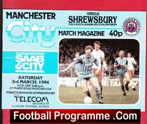 Manchester City v Shrewsbury Town 1984 - football programme