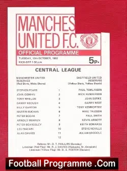 Manchester United v Sheffield United 1982 - Reserves - football programme